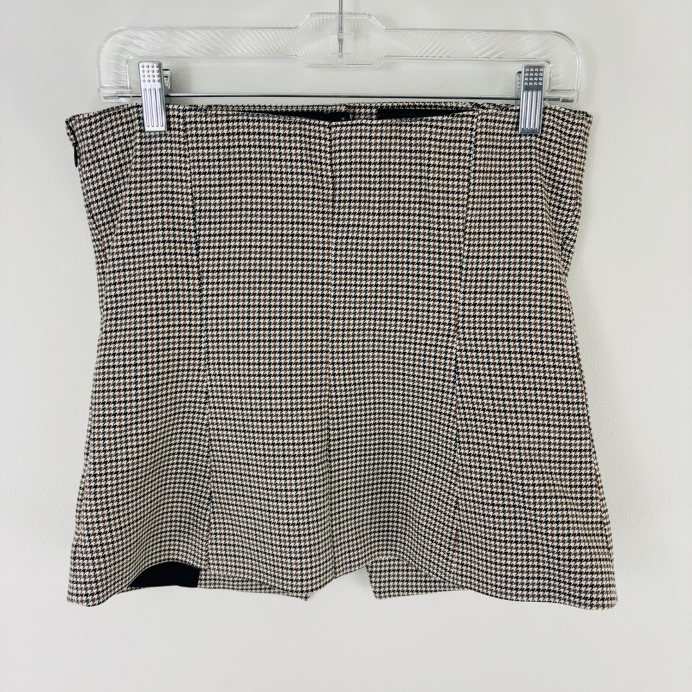 Ann Taylor Houndstooth Strapless Corset Top Brown Black Button Front Size 2 - Picture 4 of 10